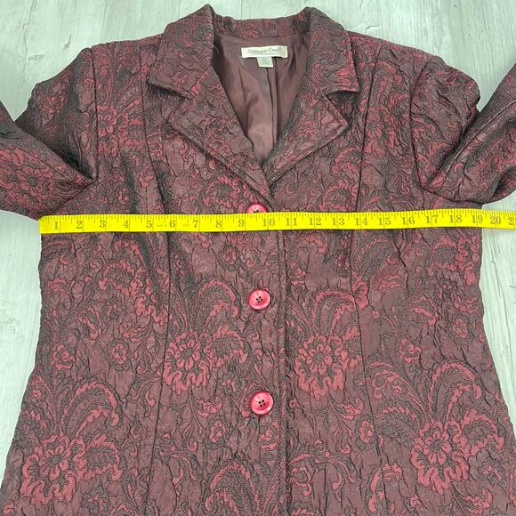 Coldwater Creek Burgundy Crepe Floral Paisley Long Sleeve 3 Button Blazer Medium - Picture 8 of 9